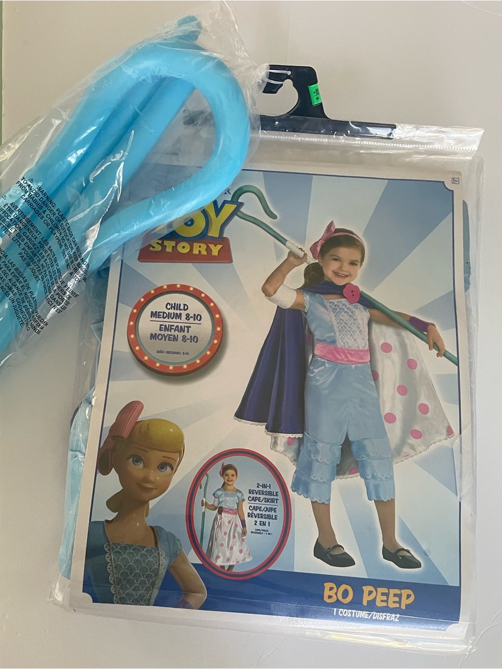 Disney Toy Story Bo Peep Kids Costume Dress with Blue Shepherd Hook Size 8-10